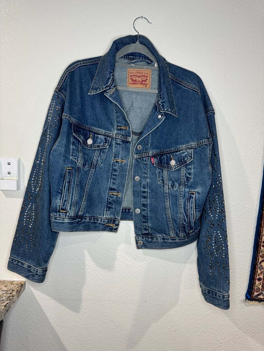 Levi's Shrunken '90s Bling Solargenic Trucker Jacket with Rhinestone Sleeves